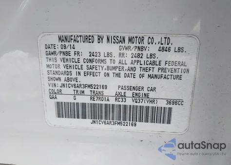 2015 Infiniti Q40 from USA, damaged, VIN JN1CV6AR3FM522169